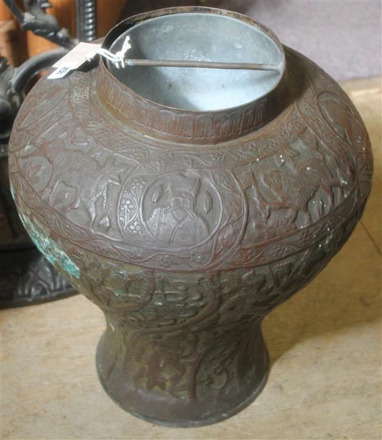 Large Eastern embossed copper baluster pot